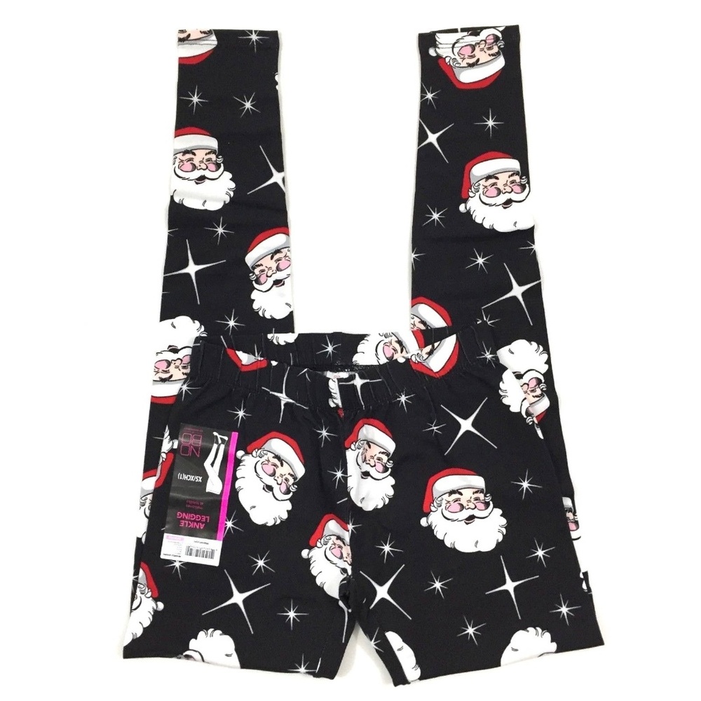 Christmas Santa Face Ankle Length Leggings Size XS Junior Size 1 Black Red